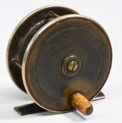 Francis Walbran of Leeds Maker 3” ebonite and alloy plate wind fly reel with smooth brass foot,