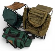 2x Fishing Backpack Seats, made by Shakespeare and Dam with a fishing tackle bag Able US, with multi