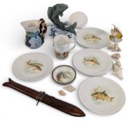 Collectables: China, to include a Spode fish bowl with plated edge, 4 wedgwood fish printed