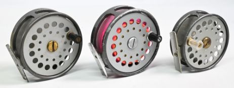 A collection of Sharpes of Aberdeen alloy trout fly reels, all are complete with good constant