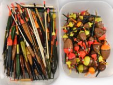 Collection of Harcork perch/pike bobbers, in variety of sizes and colours, vast majority of them