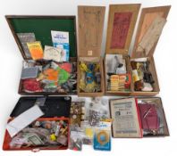 Collection of Vintage Fly Tying: three part used Veniard wooden box kits, with vintage Pearsall