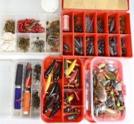 Collection of metal spinners, assorted weights, bait mount pins, Devon minnows, hooks and threads,