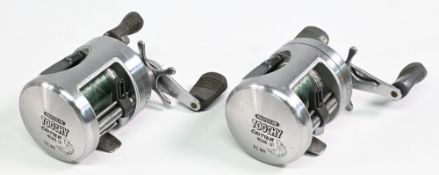 2x Masterline Toothy Critter TC 60 multiplier reels stamped Made In Korea to feet, twin handled,