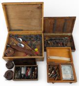 4x Wooden Fishing Tackle Box, contents of floats, lures, Abu spinners, minnows, spoons, Devons, 3