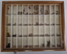 Fishing Tackle Trout Fly Display Case, hinged glass top with multiple compartments, mahogany shop