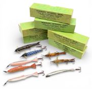 8x Percy Wadham’s artificial baits – some noted as painted by Alfred Barnes c1940s – varying