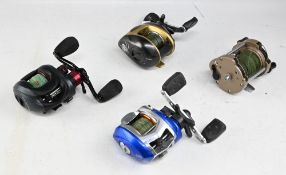 4x Various Multiplier reels to include JW Youngs Gildex with twin handle, folding foot, ABU Garcia