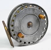 Unusual W F Homer of Forest Gate London ‘Flick-Em’ 4 1/8” centrepin alloy reel with threaded nut