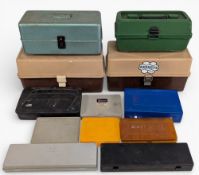 4x Cantilever Fishing Tackle Boxes, 3 are plastic and one metal, plus a selection of plastic