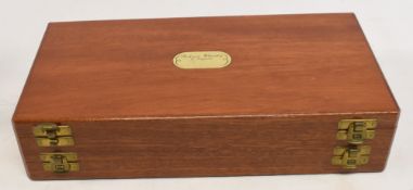 Fine Richard Wheatley multi layer polished wood fly reservoir box, 11” x 6” x 2 ½”, containing large