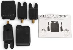 Set of 3 AttxV2 electronic bite alarms, with waterproof slip covers, and 2 x transmitter