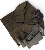 Barbour Fishing Hunting Coat XXL 58” chest, in used condition, with a pair of rubber Edmar thigh