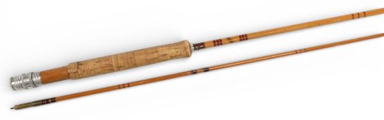 Eggington & Son, Merton SW19, split cane trout fly rod, 8ft 6” 2pc, marked ‘waterproof’, alloy