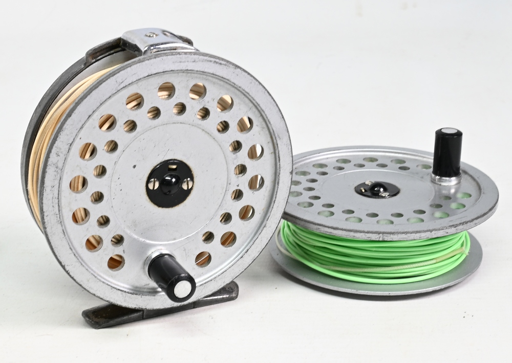 Hardy Bros “The Viscount 150 Mk II” alloy trout fly reel with spare spool, 3 7/8” ventilated