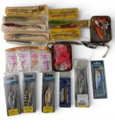 Fishing Artificial Baits, rubber lures, with vintage packets of Eddystone eels, Red Gill lures,