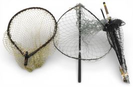 3x Folding Landing Nets, both unbranded - one extends, and the other needs a new net and a net part