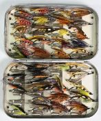 Fine Hardy by Wheatley alloy fly box with Hardy Patent security clips holding a collection 40