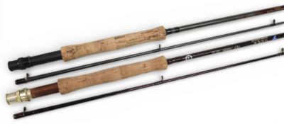 2x Shimano carbon trout fly rods, Stradic Super Graphite 10’ 2 piece, #8/9, wooden reel seat, and
