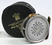 Hardy Bros Perfect 3 3/8” alloy trout fly reel with brass circular line guide, strapped rim