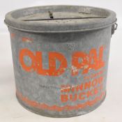 Vintage Old Pal floating minnow bucket, galvanised tin, 9 ½” diameter, removable inner bucket with