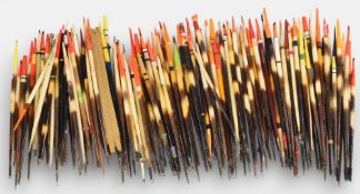 Further collection of vintage quill floats averaging 7” long, variety of colour tops.