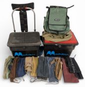 2x Malibu Fishing Box Seats, one with a backpack fitting (closing buckle damaged) with used empty