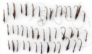 Collection of well used gut eye flies, fishing hook - for restoration