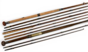 C Playfair & Co, Makers, Aberdeen, greenheart spliced salmon fly rod, 14ft 6” 3pc with spare tip,
