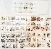 Collection of clear 15-section fly boxes with a huge selection of small trout dry flies. Look
