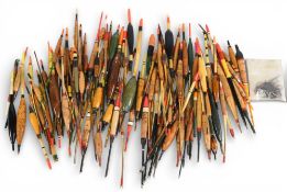 Large collection of vintage cork, quill and cane floats, many in the Harcork style, in zoomer,