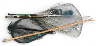 Fishing Wading Stick and Landing Nets: a McClean Angling telescopic net, wooden wading stick