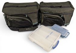 2x large Wychwood Qflow Extremis Carryall Fishing Tackle Bags, only one has a shoulder strap with