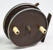 Allcocks No 9 reel 3 ½” centrepin reel twin handled, smooth brass foot, optional check rim lever,