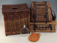 Modern Holland & Wilkinson fishing creel, with leather strapping and seat/basket, with a small