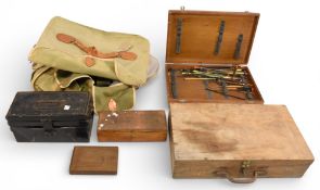 Vintage Fishing Tackle Wooden Boxes and Bags, all empty items