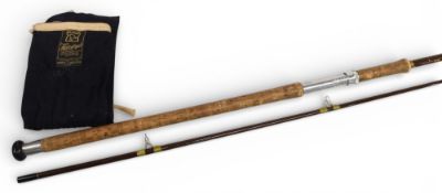 Hardy Fibalite Spinning No.1, 10’ 2 piece hollow glass rod, whipped green, tipped red, screw reel