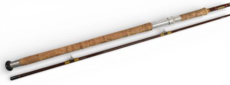 Hardy Alnwick fibalite spinning rod, 9ft 6” 2pc, 29” handle, alloy down locking reel seat, lined tip