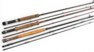 A collection of unnamed fly rods, all in cloth bags and in good condition, as follows: 1x carbon 9ft
