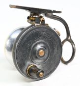 Nice Malloch of Perth Patent side casting alloy reel 2 1/8” spool, 2 5/8” rear plate - cross hatched
