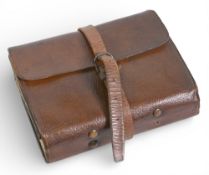 Hardy Alnwick leather fly/cast wallet 6” x 4” x 2”, 12 leaves, with a small quantity of hooks to