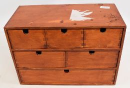 Multi drawer wooden fly tiers cabinet, 16” x 11 x 8”, containing variety of fly silks, threads,