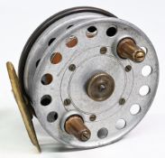 Milward Marston Crossle Patent 4” ebonite, alloy and brass star back combination reel with wood drum