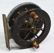 Allcock Aerial 3” ebonite and alloy centrepin reel with ebonite spool (crack to front flange),