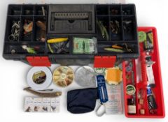 Plastic Fishing Tackle Box with contents, contains a few items with no antler priest, Devon minnows,