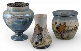 3x Fishing Collectables China Vases: to include a fine Walter Slater Shelley Lustre fish vase with