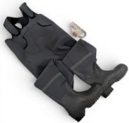 Greys Neoprene Waders Booted, size 8, Velco shoulder straps, rubber boots with studded soles, plus a