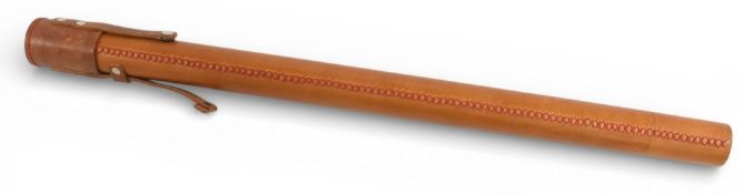 Interesting block leather alloy lined rod tube – 26” x 1 3/8”, good stitching, light use