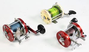 3x Multiplier reels to include ABU Ambassadeur 9000 reel in red finish, foot stamped 067102 with