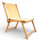 Period wooden folding fishing seat, oak framed with canvas seat. Displays well